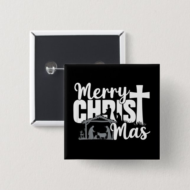 Frohe Christus Mas Christlich Weihnachten Jesus Fa Button (Vorne & Hinten)