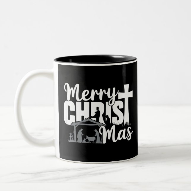 Frohe Christus Mas Christlich Weihnachten Jesus Fa Zweifarbige Tasse (Links)