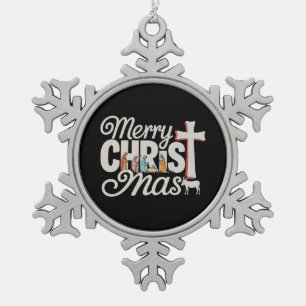 Frohe Christus Mas Christlich Weihnachten Jesus Xm Schneeflocken Zinn-Ornament