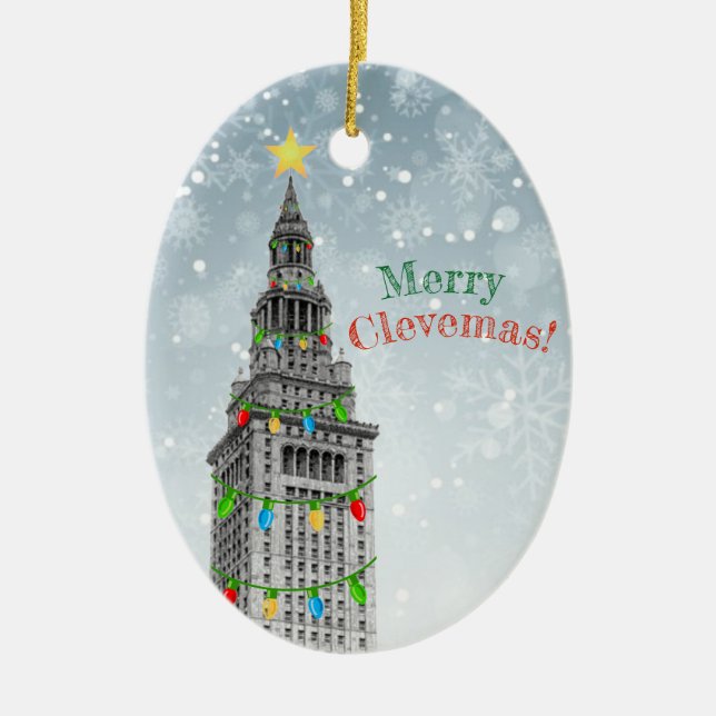 FROHE CLEVEMAS Cleveland Weihnachten Keramik Ornament (Vorne)