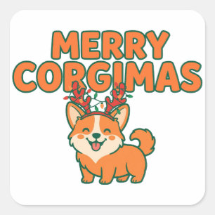 Frohe Corgimas Lustiges Corgi Weihnachten Hundemam Quadratischer Aufkleber