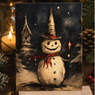 Frohe Creepmas Gruseliger Schneemann Vintage Gothi Postkarte