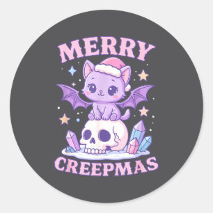 Frohe Creepmas Katze Pastell Goth Weihnachten Tote Runder Aufkleber