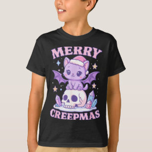 Frohe Creepmas-Katze-Pastell-Goth-Weihnachten-Tote T-Shirt