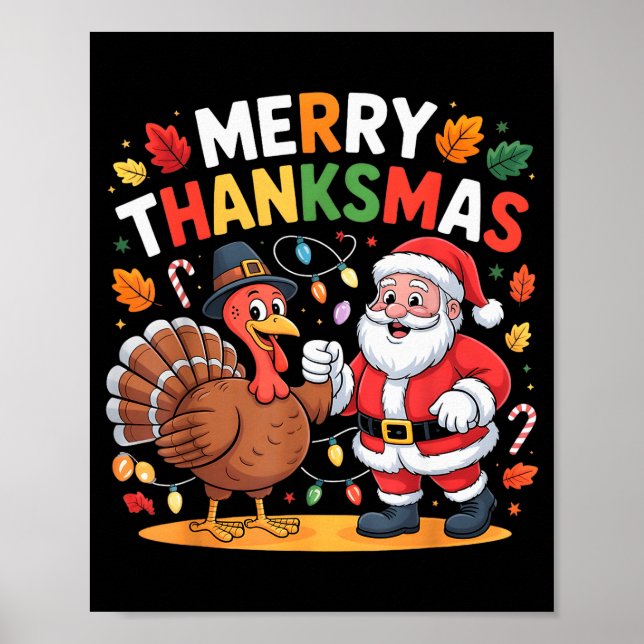 Frohe Dankmas Truthahn Weihnachtsmann Erntedankfes Poster (Vorne)