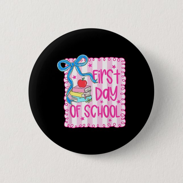 Frohe Einschulung Mädchen Coquette Schleife Lehrer Button (Vorderseite)