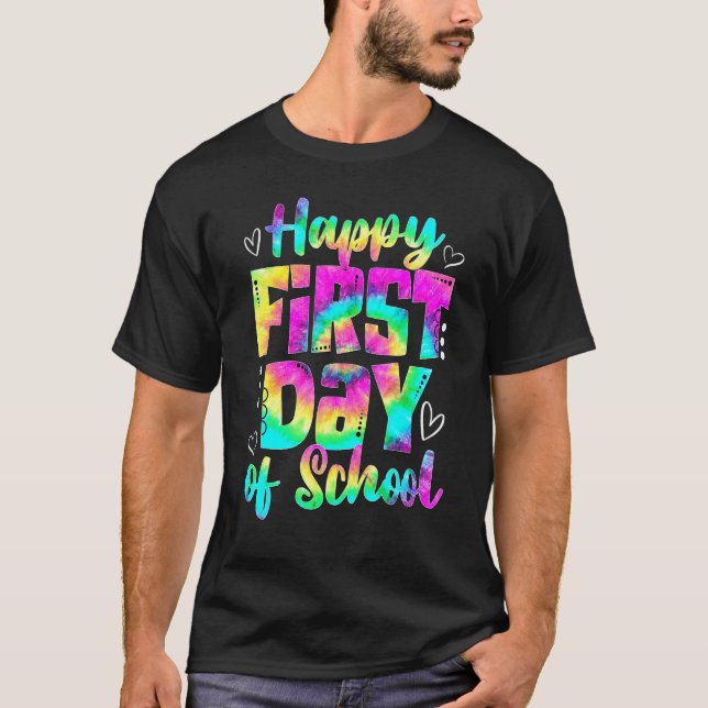 Frohe Einschulung Retro-Tie-Dye-Lehrer-Binde T-Shirt (Vorderseite)