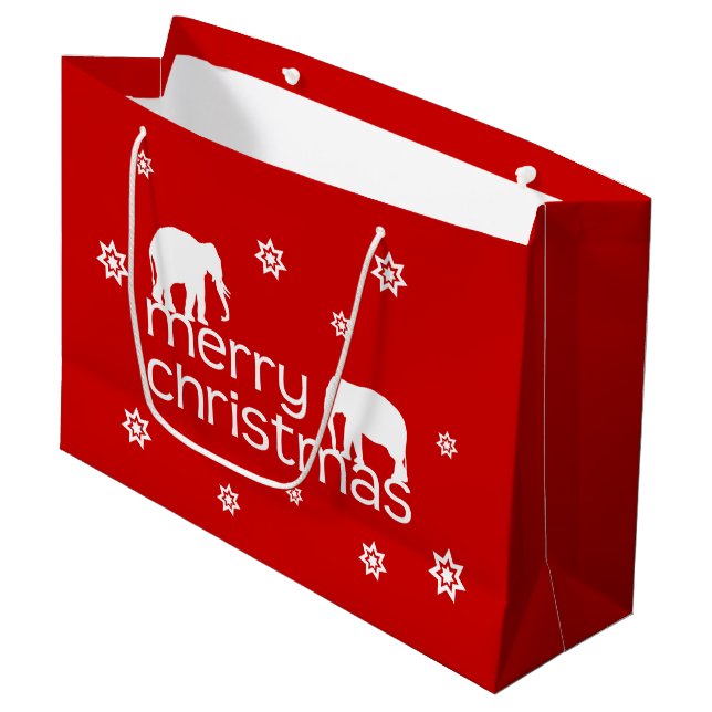 Frohe Elefant-Weihnachten Große Geschenktüte (Vorderseite Schrägansicht)