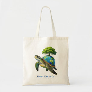 Frohe Erde-Tag-Schildkrötenplanet und Baum Tragetasche