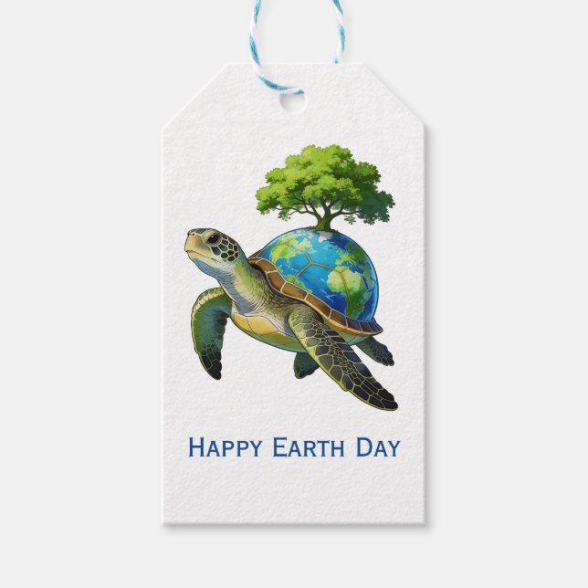 Frohe Erde-Tag-Schildkrötenplanet und Bäume Geschenkanhänger (Vorderseite)