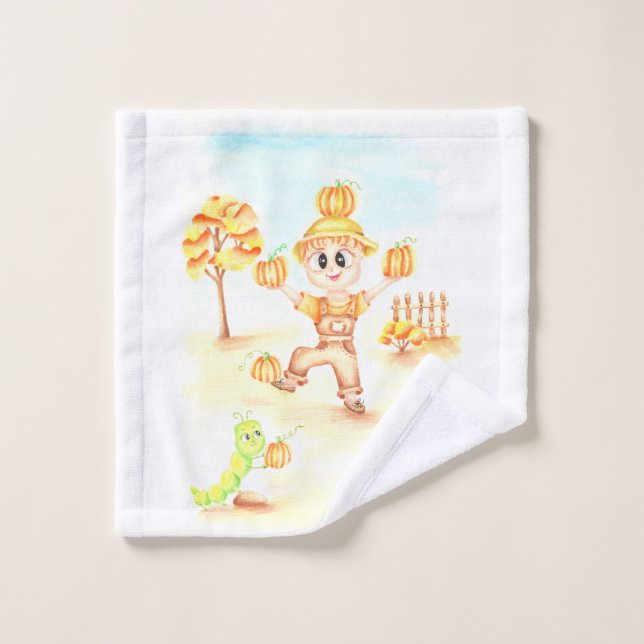 Frohe Ernte kleiner Ingwerjunge Badhandtuch Set (Waschlappen)