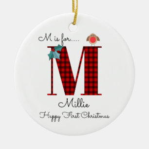 Frohe erste Weihnachten M lumberjack Robin Baum Keramik Ornament