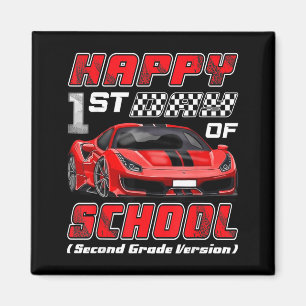 Frohe Erster Schultag Rennwagen Zweite Klasse Magnet