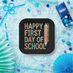 Frohe Erster Schultag zurück zur Schule Pappteller