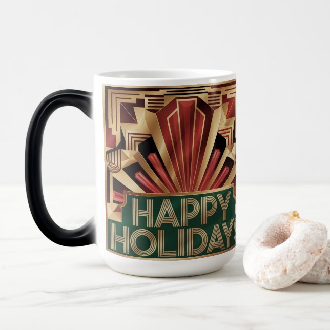 Frohe Feiertage Art Deco Gold Morphing Tasse (Mit Donut)