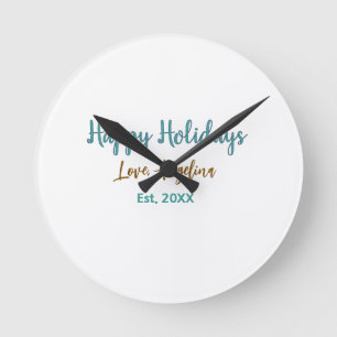 frohe Feiertage blau braun Name Liebe Weihnachten Runde Wanduhr