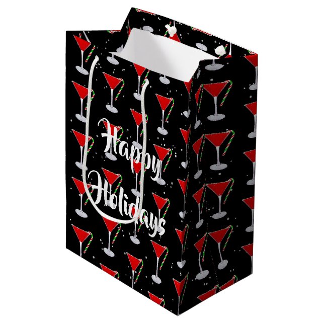 Frohe Feiertage Candy Cane Martini  Mittlere Geschenktüte (Vorderseite Schrägansicht)