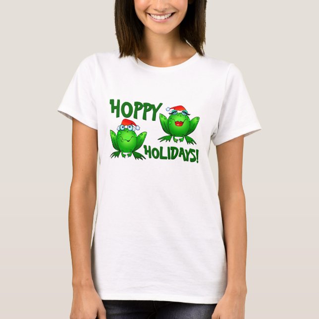 Frohe Feiertage Cartoon Frösche Shirt Grüner Text (Vorderseite)