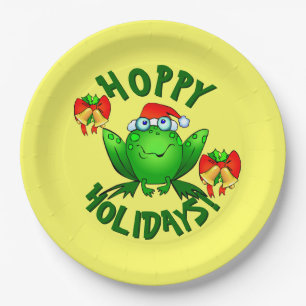 Frohe Feiertage Cartoon Weihnachten Frosch Schleif Pappteller