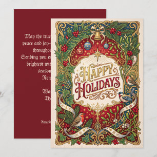 Frohe Feiertage Christma Art Nouveau Floral Vintag Feiertagskarte