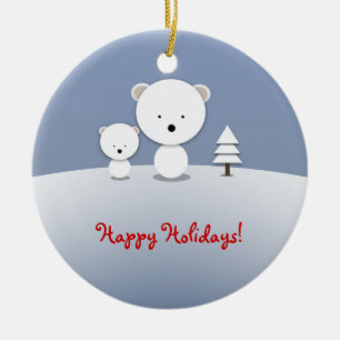 Frohe Feiertage Eisbär-Ornament Kawaii Keramik Ornament
