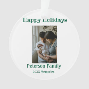 Frohe Feiertage Familienfoto grünes Weihnachten fa Ornament
