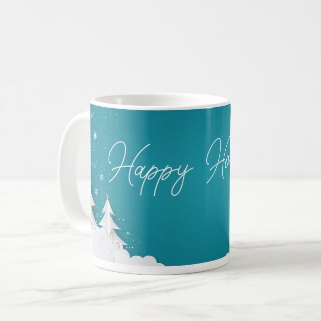 Frohe Feiertage – Festlicher Winter Aqua-Blauer Be Kaffeetasse (Vorderseite Links)