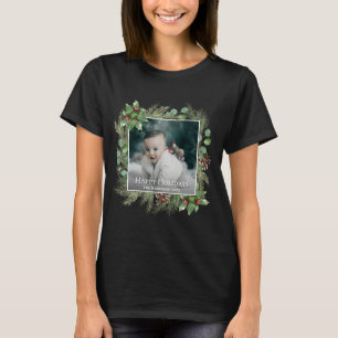 Frohe Feiertage Foto Kranz Grünzeug T-Shirt