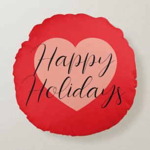 Frohe Feiertage Fröhliche Weihnachten Herz zur Wei Rundes Kissen