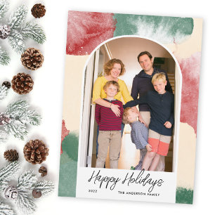 Frohe Feiertage Gebogenes Foto Abstrakte Aquarellm Feiertagskarte