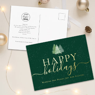 Frohe Feiertage Geschäft Logo Weihnachtsbäume Gold Folien Feiertagspostkarte