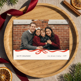 Frohe Feiertage Gingham-Schleife Familienfoto Weih Feiertagskarte