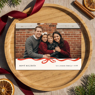 Frohe Feiertage Gingham-Schleife Familienfoto Weih Feiertagskarte