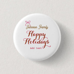 Frohe Feiertage goldenes rosa Schleife Familiennam Button