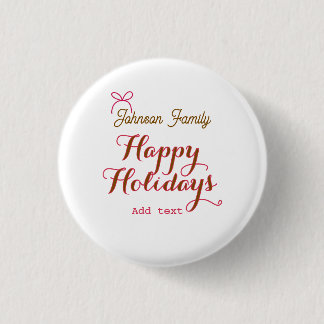 Frohe Feiertage goldenes rosa Schleife Familiennam Button