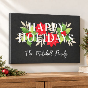 Frohe Feiertage Graue Holly Familienname Weihnacht Leinwanddruck