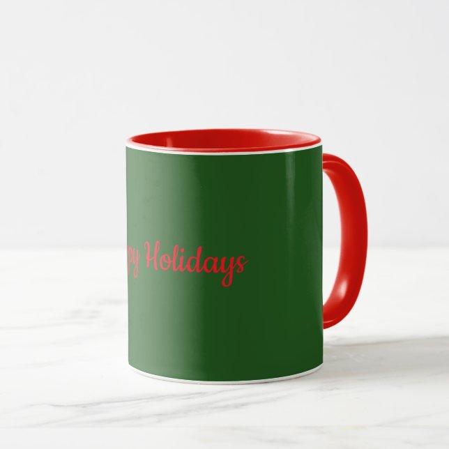 Frohe Feiertage Grün mit roter Einfassung, Tasse (VorderseiteRechts)