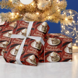 Frohe Feiertage Heiße Schokolade Auf einer Decke Geschenkpapier