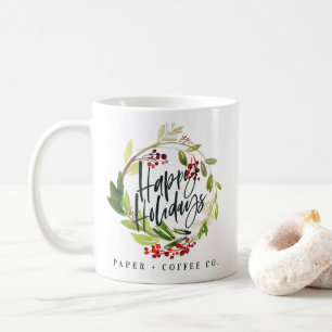 Frohe Feiertage Kundengeschenk-Aquarell-Kranz Kaffeetasse