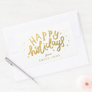 Frohe Feiertage Lettering Goldfolie Weihnachten Rechteckiger Aufkleber