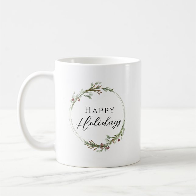 Frohe Feiertage Minimalistischer Kranz Kaffeetasse (Links)