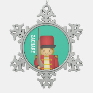 Frohe Feiertage mit Weihnachtsspielzeug-Soldaten Schneeflocken Zinn-Ornament
