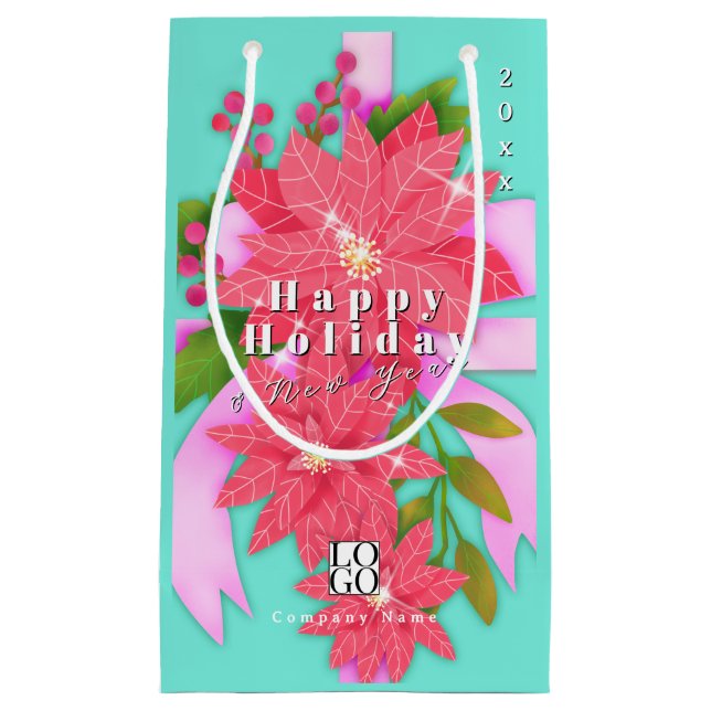 Frohe Feiertage Neujahr Geschäft Logo Türkis Kleine Geschenktüte (Vorderseite)