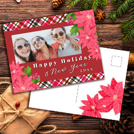 Frohe Feiertage Neujahr Weihnachtsstern Foto Rot Feiertagspostkarte