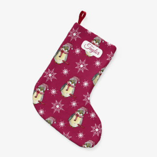 Frohe Feiertage Pinguine und Schneeflocken-Rot Kleiner Weihnachtsstrumpf