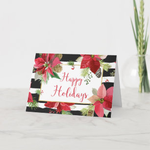 Frohe Feiertage Poinsettien, schwarze Streifen Kar Feiertagskarte