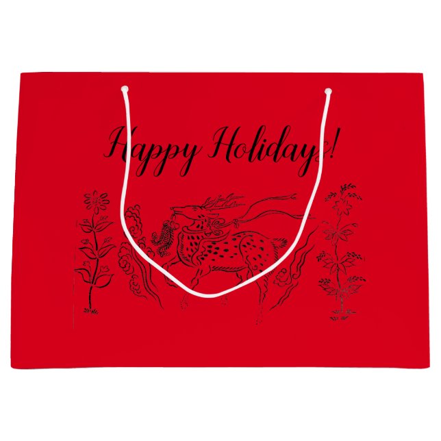 Frohe Feiertage! Rot  Große Geschenktüte (Vorderseite)