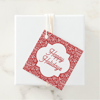 Frohe Feiertage Rot & Weiß Art Nouveau Floral Geschenkanhänger