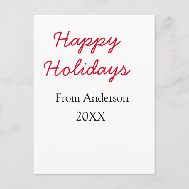 Frohe Feiertage Rote Liebe Familienname JahrChri Postkarte (Vorderseite)