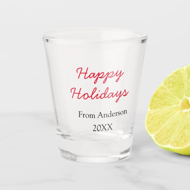 Frohe Feiertage Rote Liebe Familienname JahrChri Schnapsglas (Vorderseite)